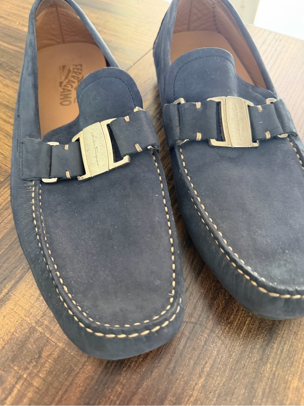 Salvatore Ferragamo Navy Suede Bit Loafers
